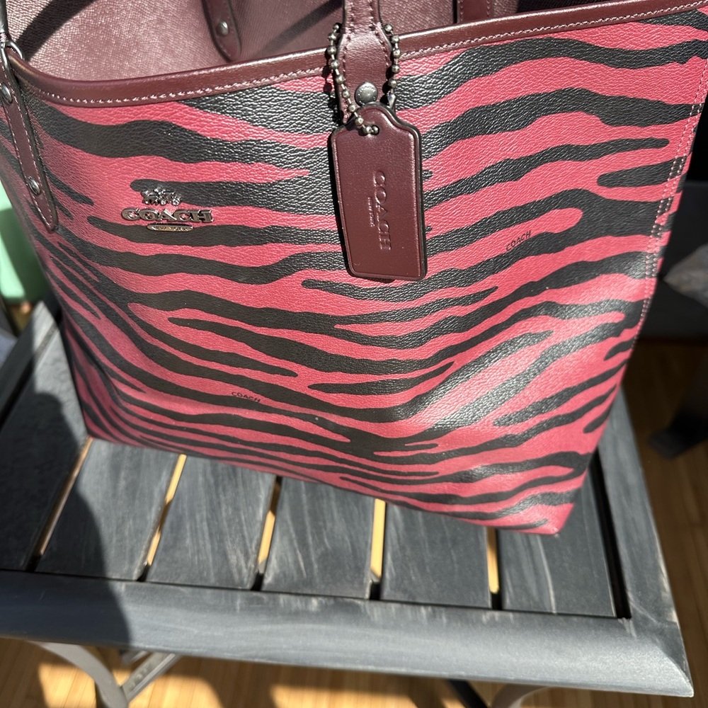 Coach Pink and Black Zebra Print Tote Bag